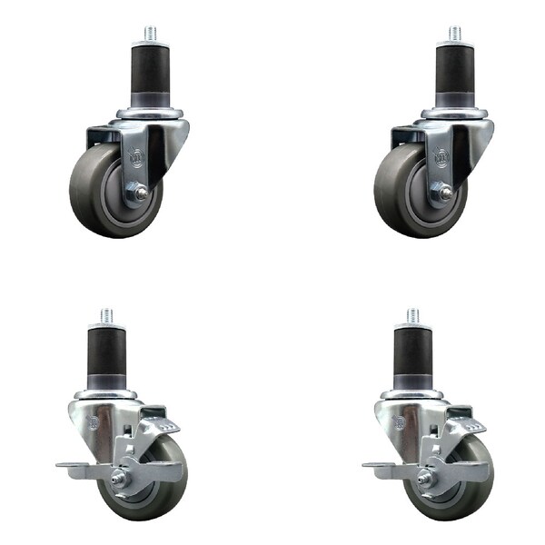 Service Caster 3'' SS Gray Poly Wheel Swivel 1-5/8'' Expanding Stem Caster Set 2 Brakes, 4PK SCC-SSEX20S314-PPUB-2-TLB-2-158 - main